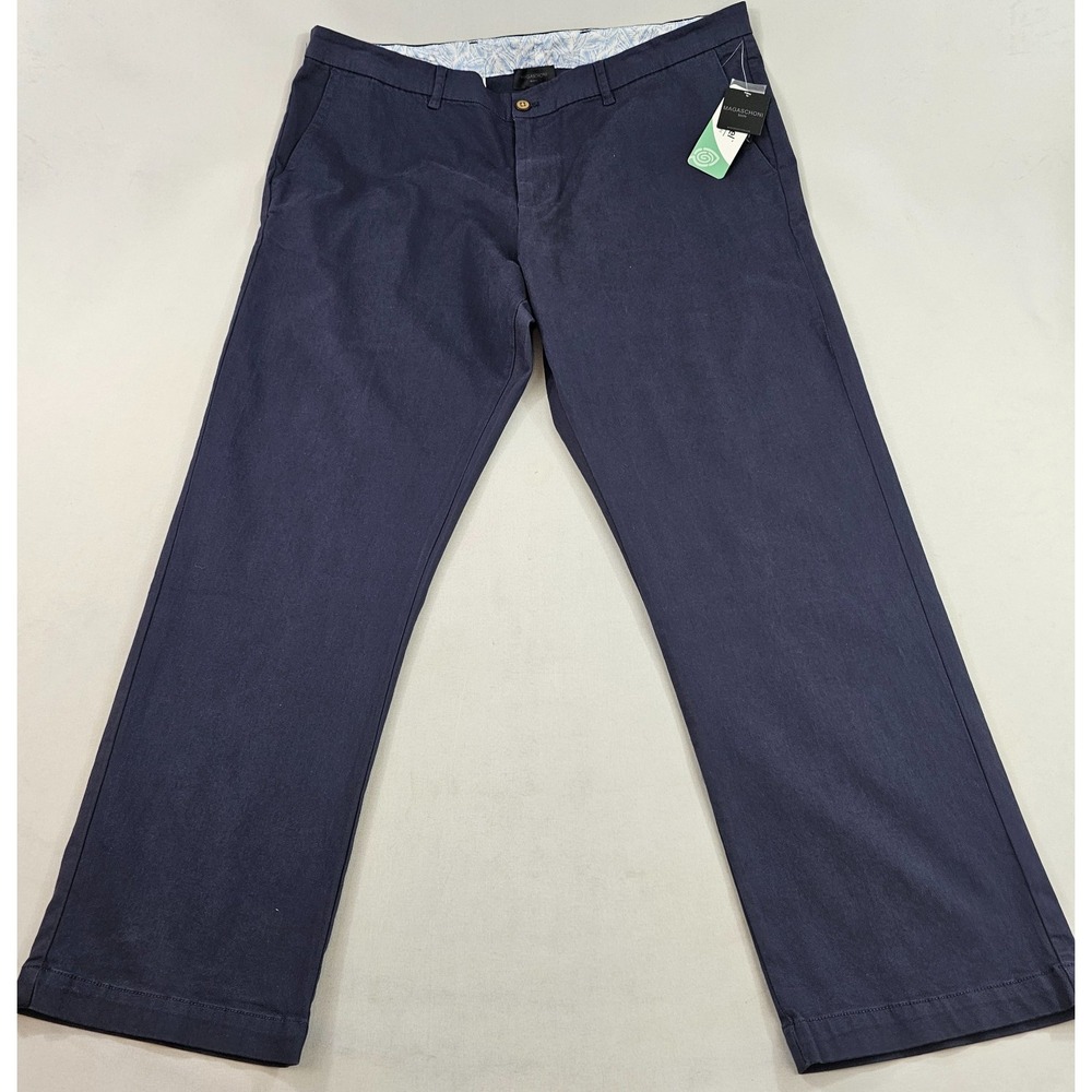 Magaschoni Man Mens Chino Pants 38x30 Navy Blue Cotton Tencel Stretch Flat Front